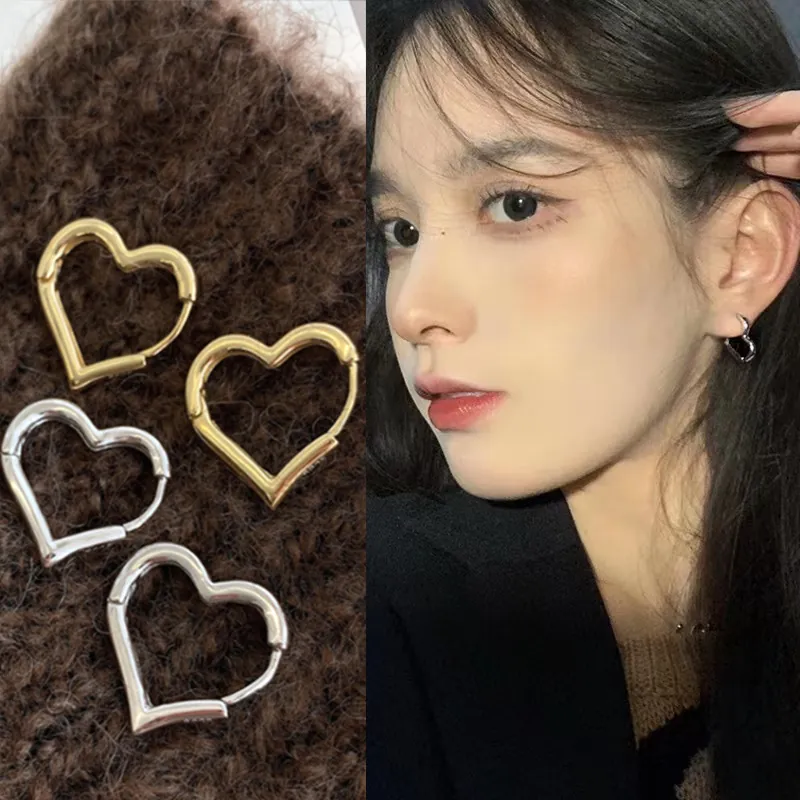 Minimalist Hollow Heart Huggie Hoop Earrings With 925 Sterling Silver Earring Post Chic Geometric Jewelry For Women