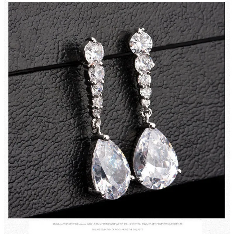 Teardrop Drop Earrings Copper With Clear Cubic Zirconia And Silver Earring Post Women Vintage Fashion Elegant Party