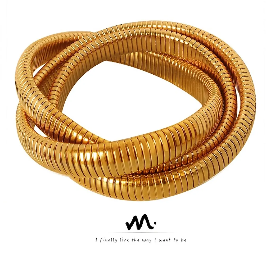 Titanium Steel Wrap Bracelet Tubogas Spiral Bangle Elastic Snake Bone Texture Modern Minimalist Luxury Jewelry For Women