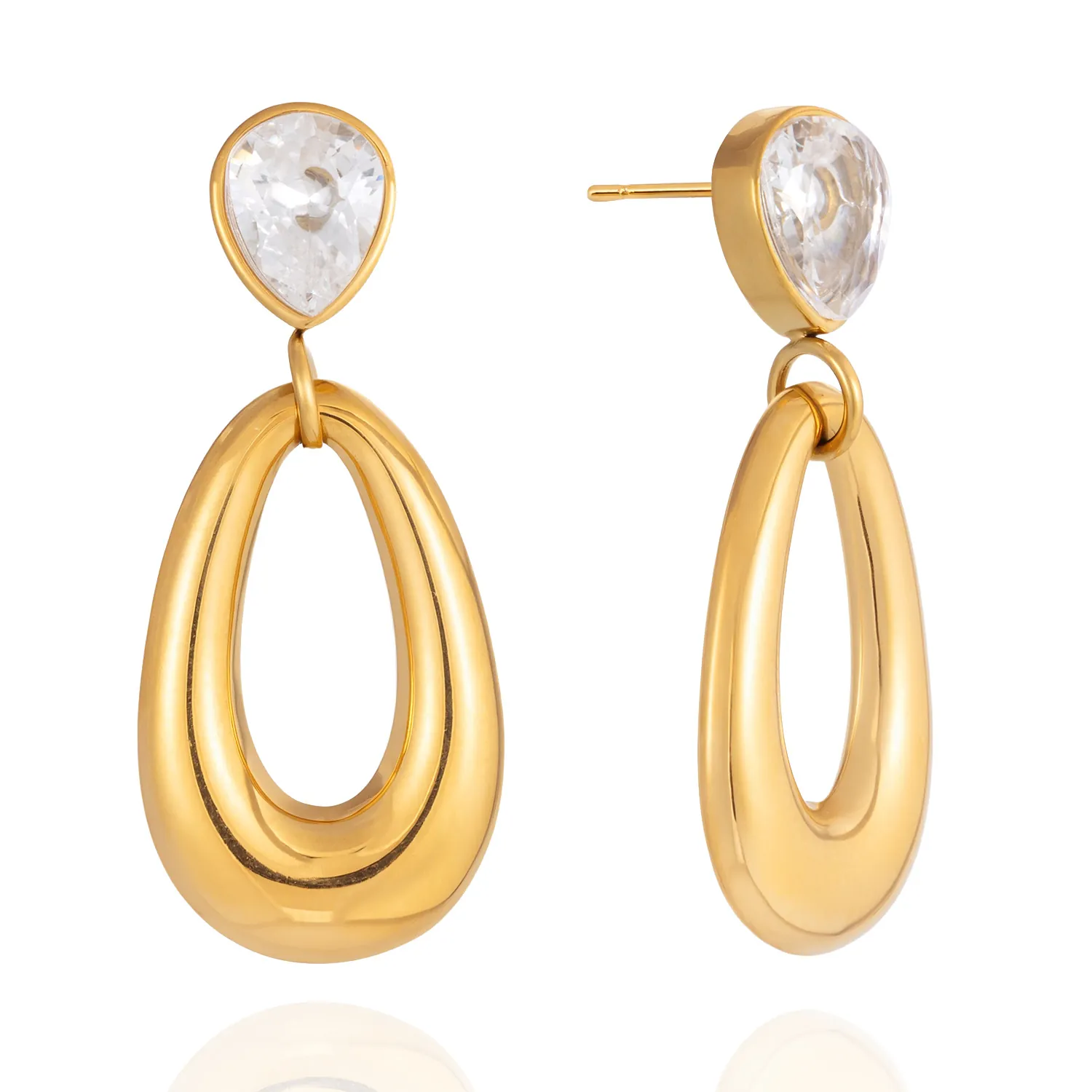 Gold Überzogene Edelstahl Wassertropfen Ohrhänger Zirkonia Eingelegte Geometrische Teardrop Ohrringe Damen Party Schmuck Geschenk