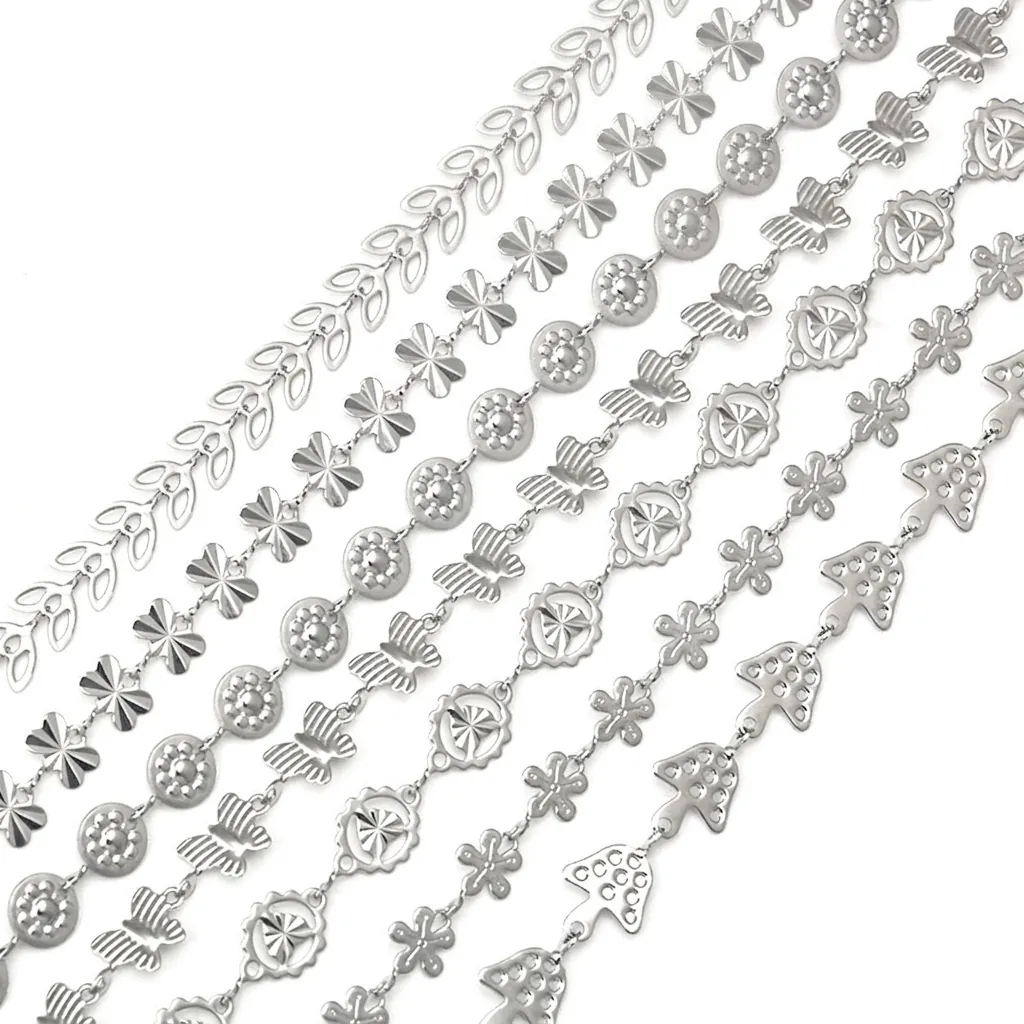 Stainless Steel Jewelry Chain DIY Butterfly Mushroom Flower Designs Creative Metal Link For Bracelet Necklace Bag Accessory