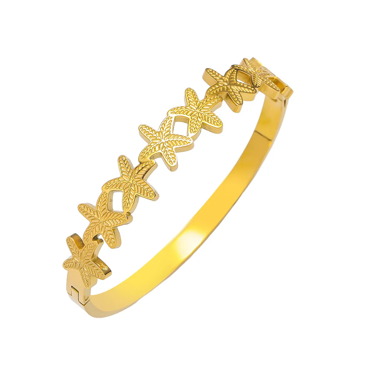 Starfish Bangle Bracelet Stainless Steel Open Cuff Textured Sea Star Ocean Theme Fashion Jewelry For Women