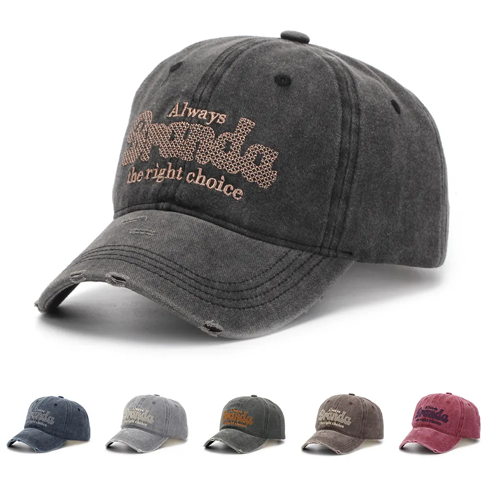 Washed Cotton Baseball Cap Retro Distressed Dad Hat Embroidered Letter Adjustable Breathable Sun Protection Casual