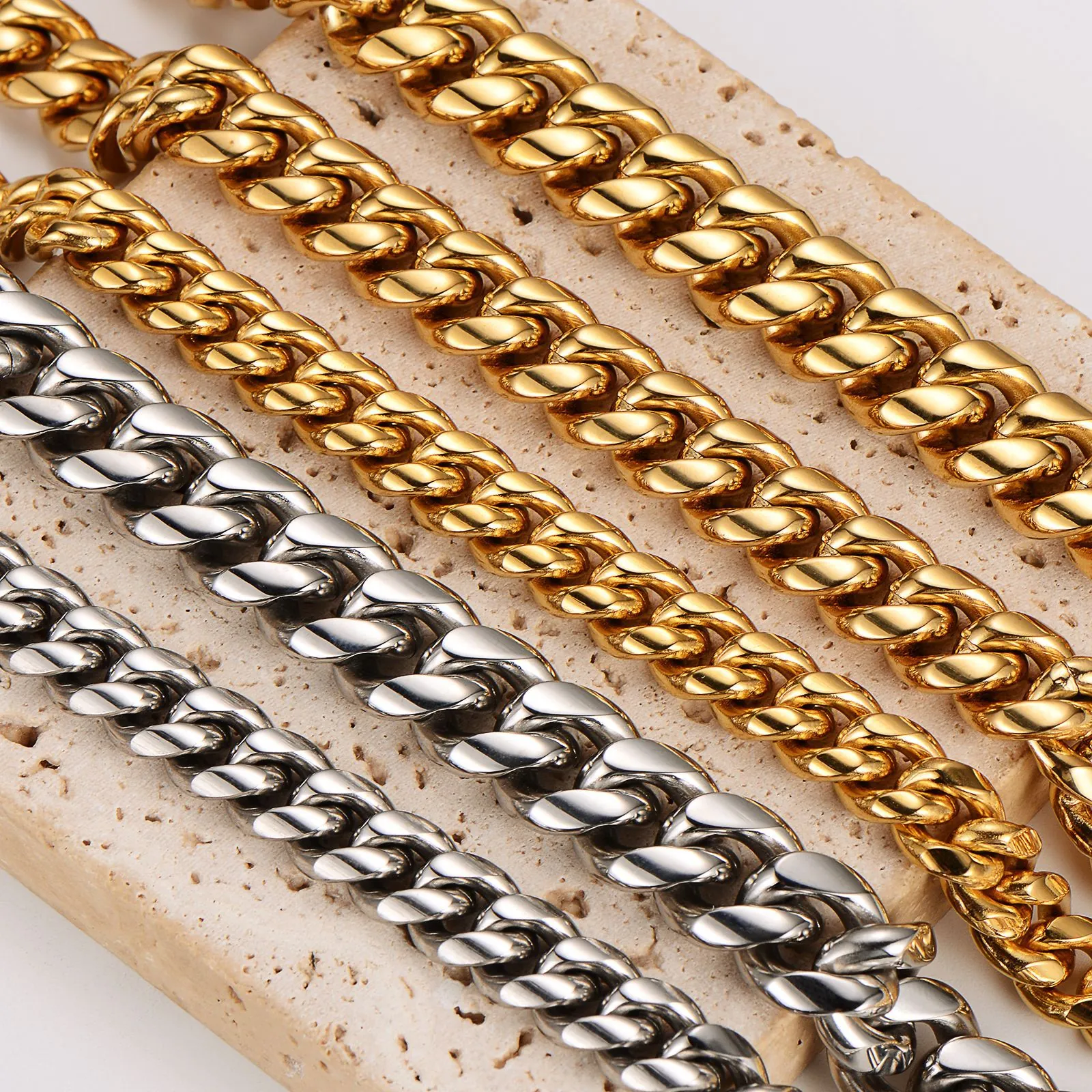 Men Cuban Link Chain Necklace And Bracelet 304 Stainless Steel Hip Hop Punk Style Polished Urban Streetwear Jewelry