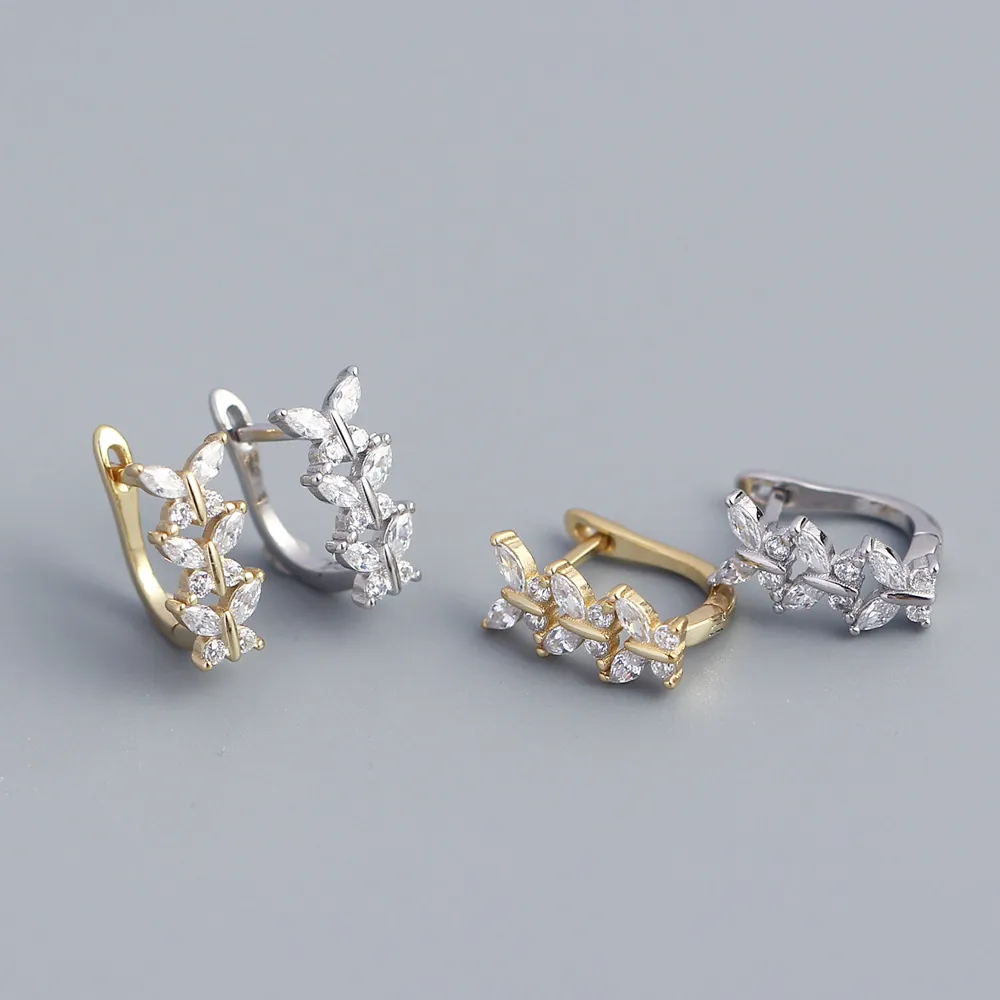Butterfly Huggie Hoop Earrings 925 Sterling Silver Zircon Inlaid French Style Light Luxury Jewelry For Women