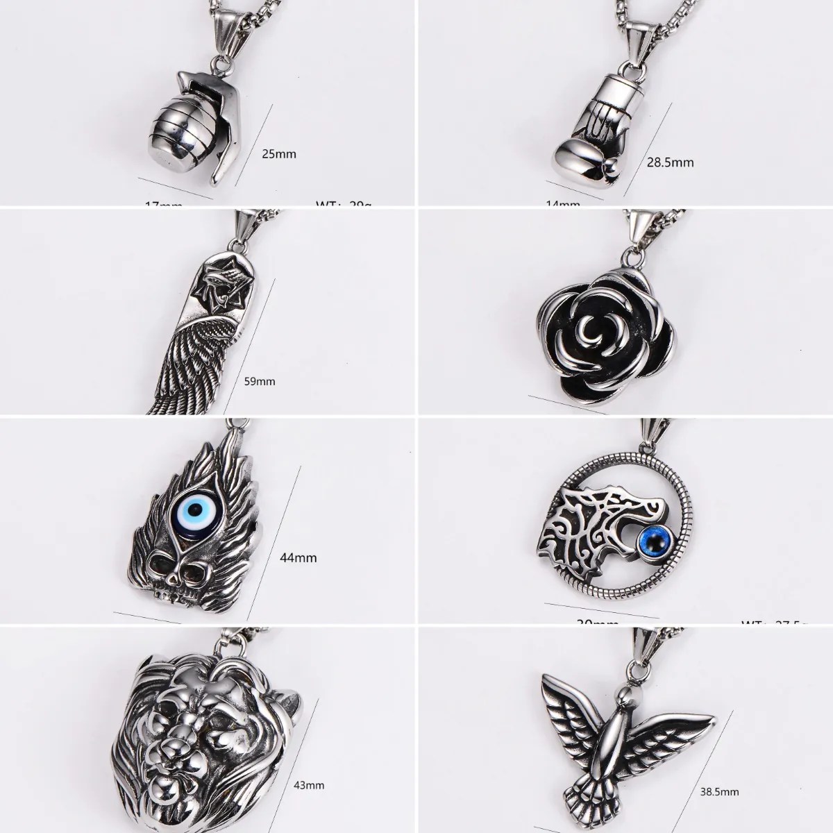 Retro Punk Pendant Necklace 304 Stainless Steel Hip Hop Gothic Lion Skull Rose Evil Eye Jewelry Accessory For Men Women