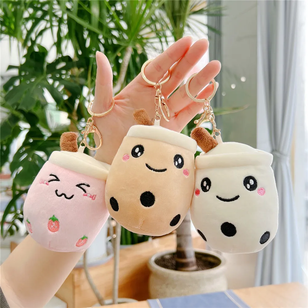 Cute Bubble Tea Plush Keychain Soft Stuffed Milk Tea Cup Bag Pendant Cartoon Beverage Toy Gift For Girls Women