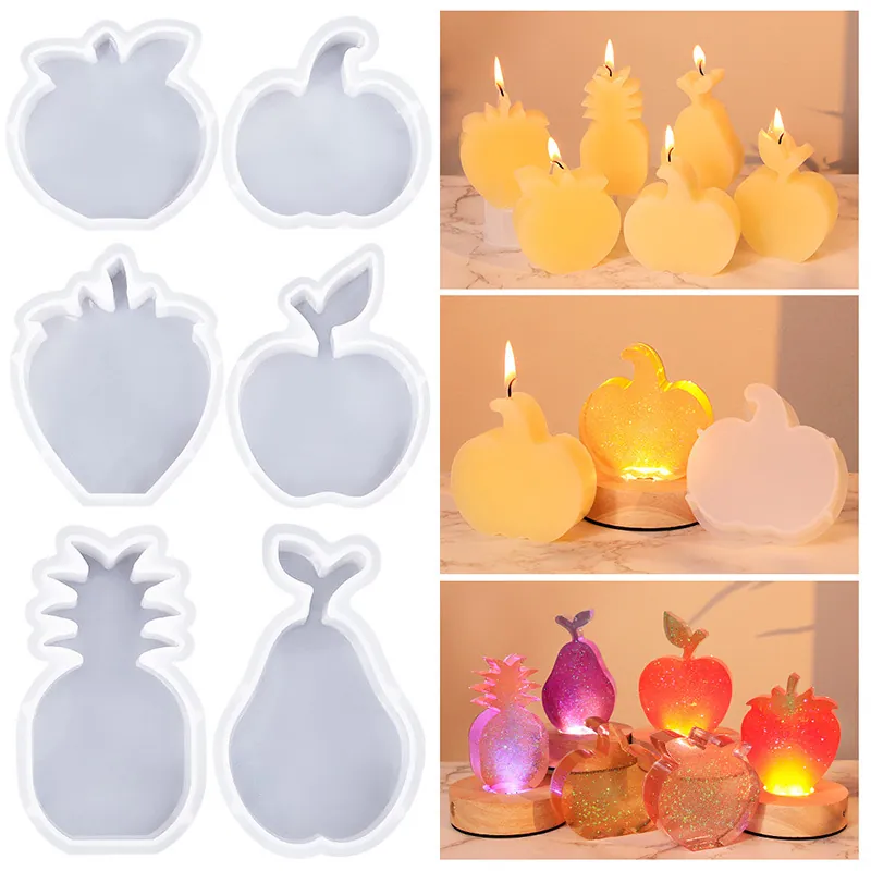 Fruit Shape Silicone Mold DIY Candle Making Apple Strawberry Pear Pineapple Pumpkin Orange Resin Casting Craft