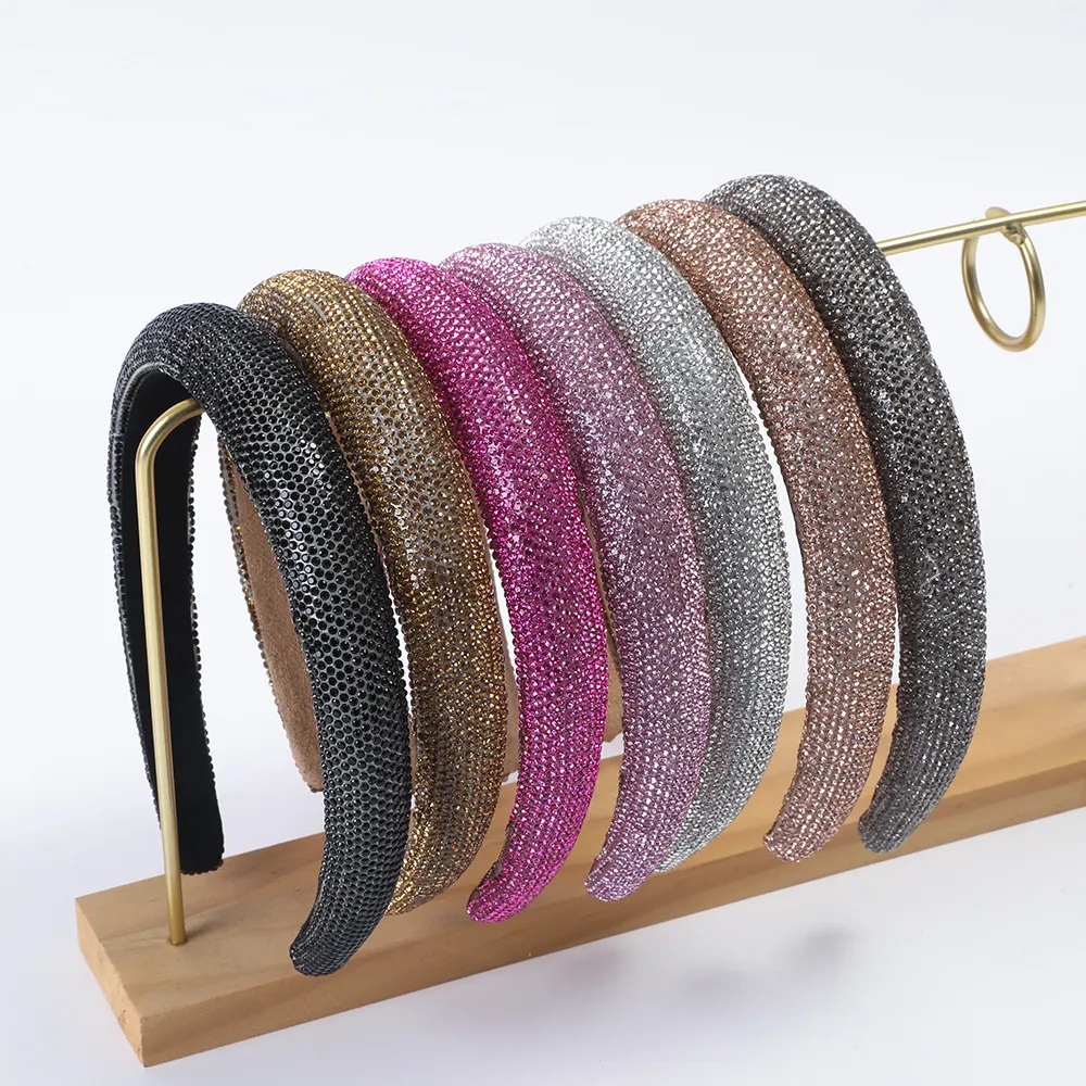 Sparkling Rhinestone Padded Headband For Women Wide Sponge Hair Hoop With Velvet Lining Elegant Sweet Party Headwear