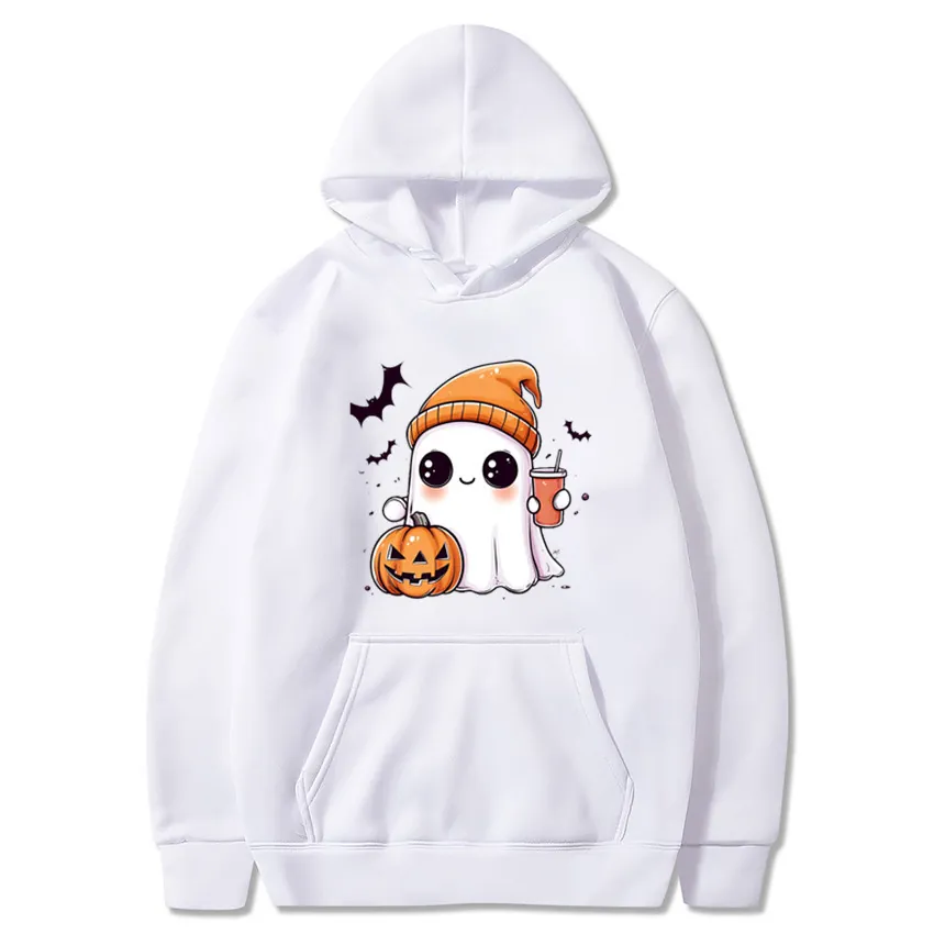 Halloween Hoodie Sweatshirt Polyester Long Sleeve Drawstring Kangaroo Pocket Cartoon Ghost Pumpkin Print Novelty Casual