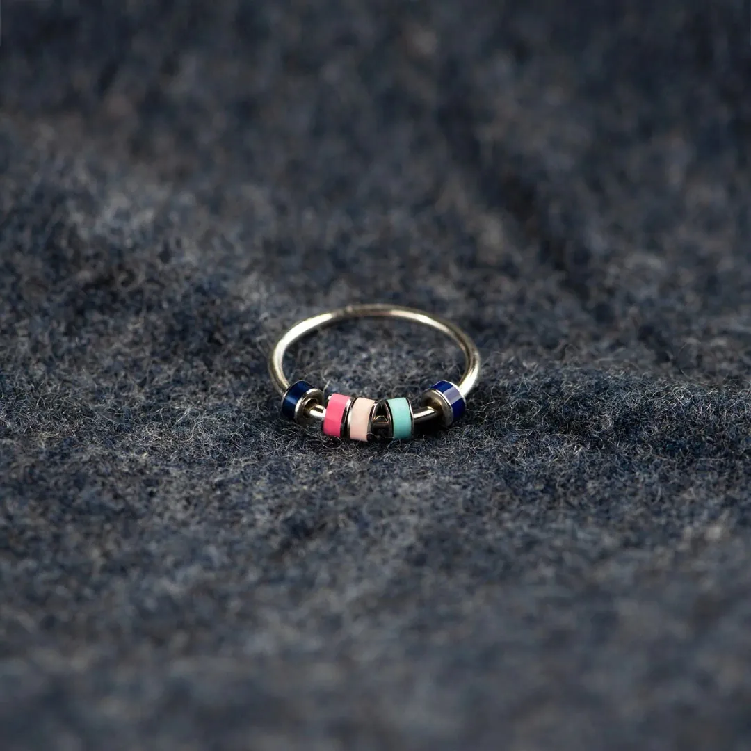925 Sterling Silver Fidget Ring For Anxiety Colorful Enamel Spinning Beads Geometric Anti Stress Ring For Women Jewelry