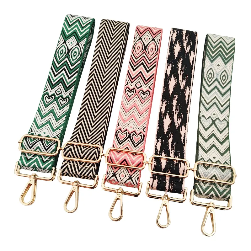 Adjustable Replacement Bag Strap Woven Jacquard Shoulder Strap With Metal Hooks For Handbags Crossbody Colorful Patterns