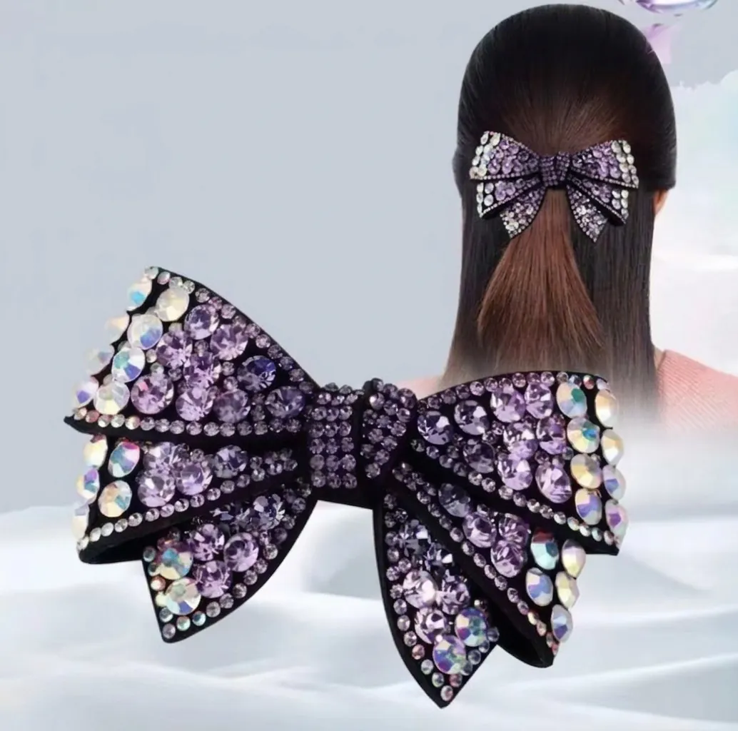 Sparkling Rhinestone Bow Hair Clip Elegant Alloy Crystal Spring Barrette For Women Wedding Party Hair Accessories