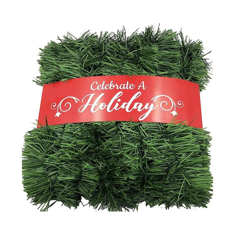 Artificial Christmas Pine Needle Garland Green PVC Tinsel Ribbon For Holiday Tree Wedding Party Indoor Decor
