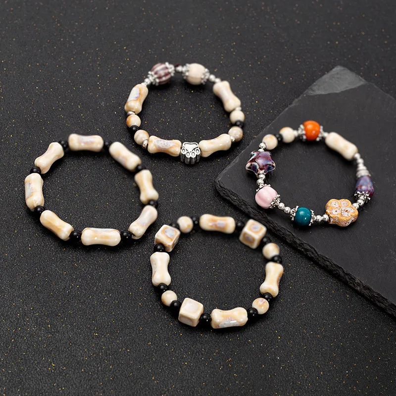 Handgefertigtes Keramik Perlenarmband Knochenform Tieranhänger Stern Herz Ethno Kunststil Handschmuck Für Frauen Geschenk