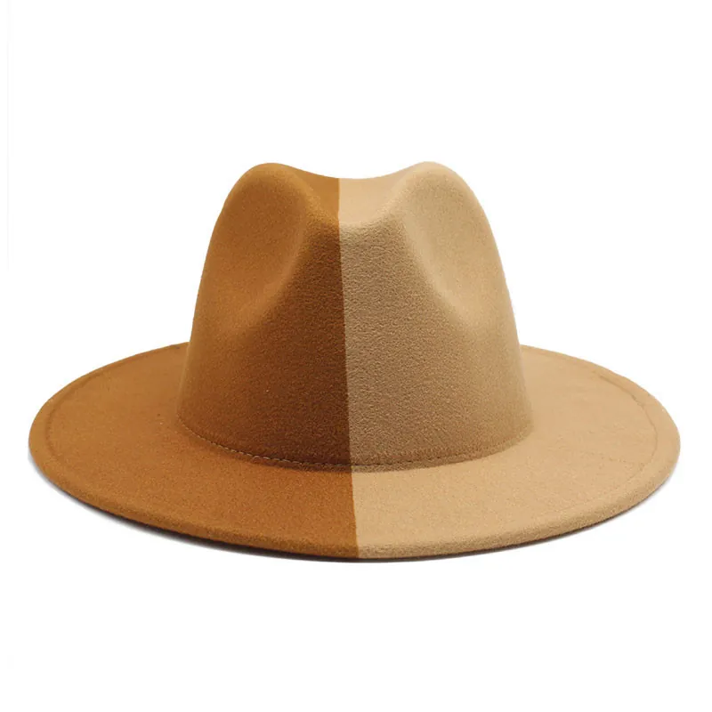 Chapeau Fedora Patchwork Bicolore Vintage Feutre De Laine Bord Large Chapeau De Jazz Pour Hommes Femmes Style Western Coiffure De Fête