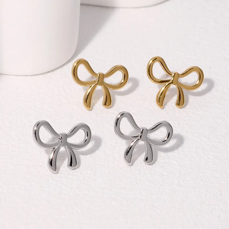 Schleife Ohrstecker Edelstahl 18K Vergoldet Minimalistisch Süß Schmuck Für Damen Einfacher Vielseitiger Stil