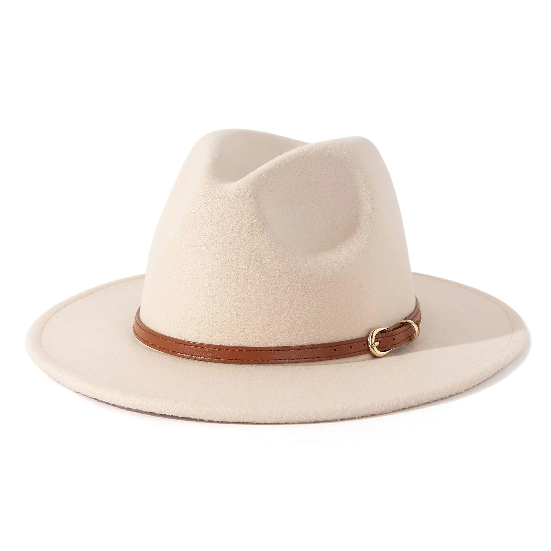 Classic Wide Brim Fedora Hat For Women Men Retro French Style Cotton Blend Felt Jazz Hat Leather Belt Buckle Warm Winter Headwear
