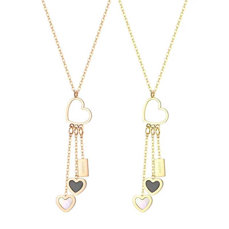 Collana con Pendente a Cuore in Acciaio al Titanio Stile Coreano Piastrina Lucky Cuore in Conchiglia Nappina Gioielli da Donna
