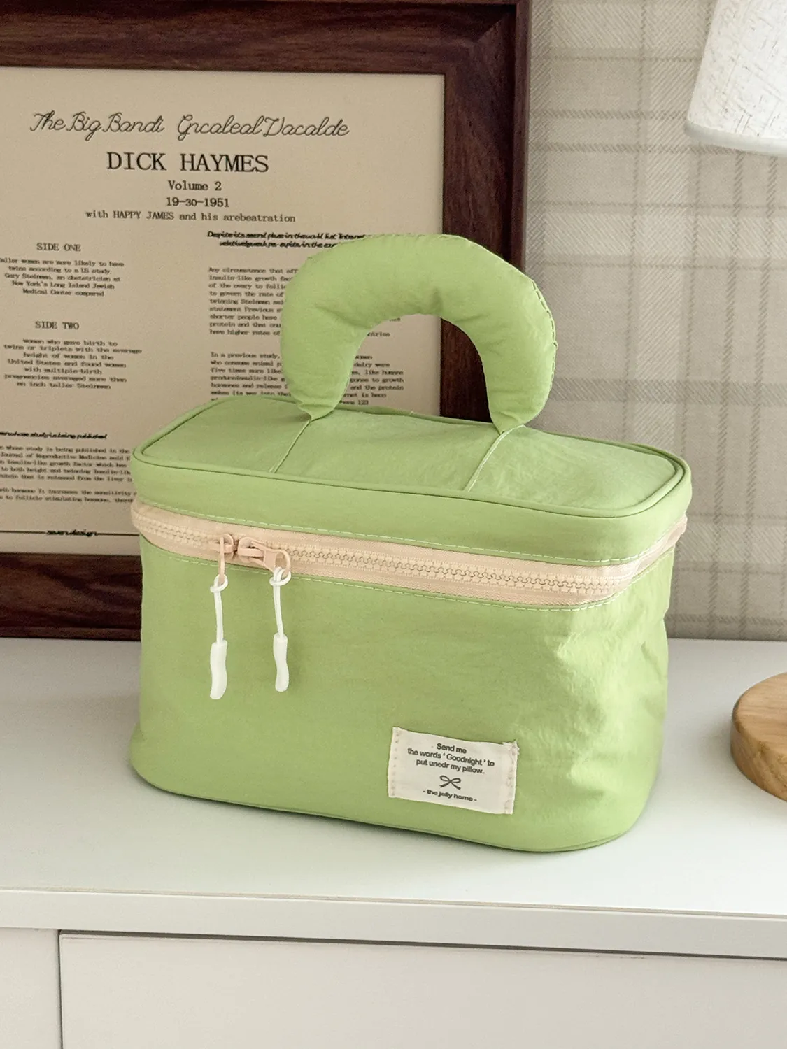 Large Capacity Makeup Bag Portable Nylon Toiletries Organizer Handle Double Zipper Simple Solid Color Travel Pouch
