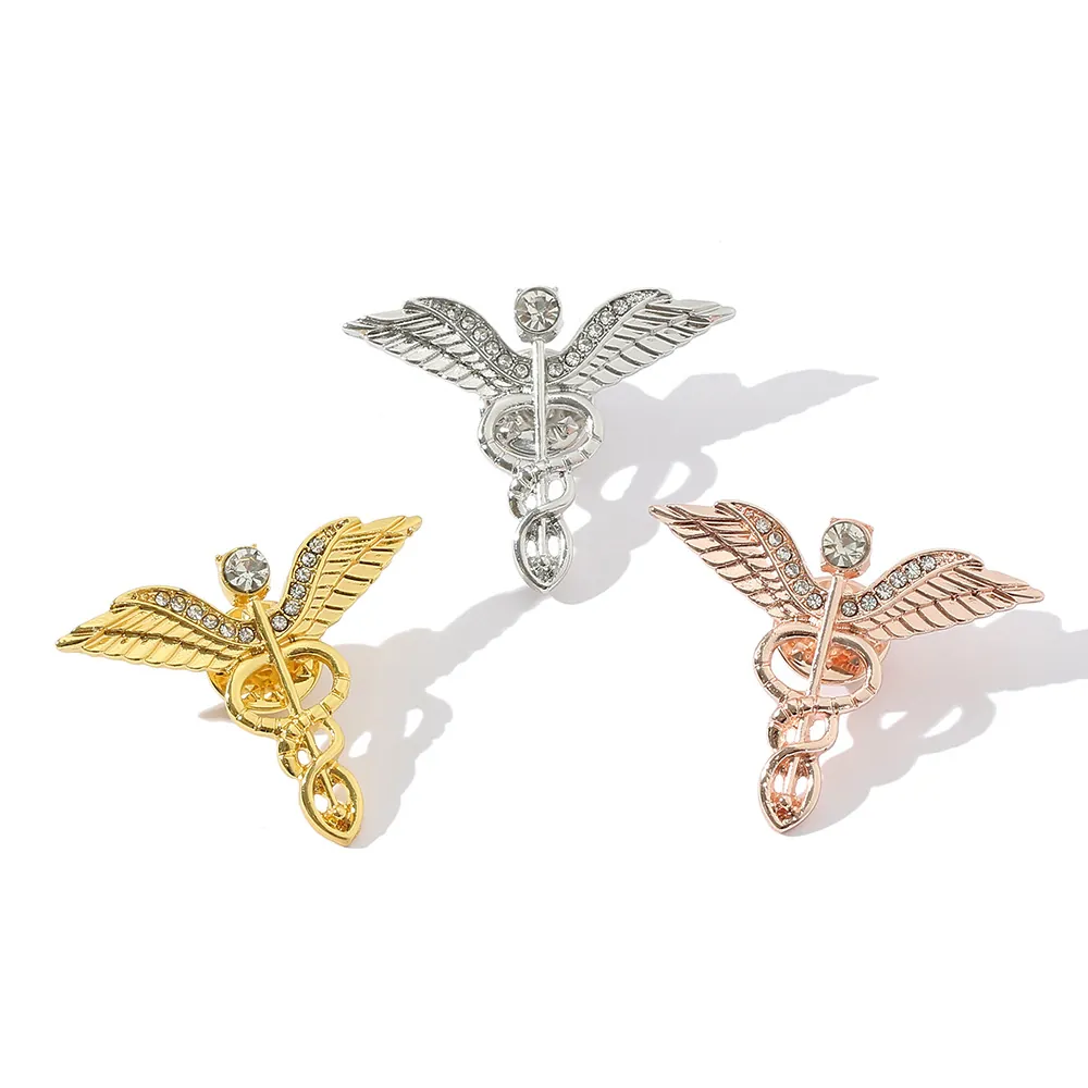 Caduceus Medizinische Brosche Legierung Strass Flügel Stab Pin Für Ärzte Krankenschwestern Trendiger Schmuck