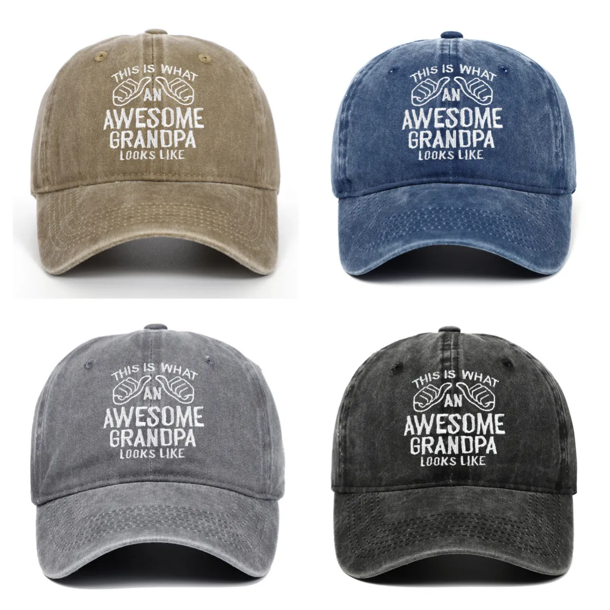 Washed Cotton Baseball Cap Embroidered Awesome Grandpa Slogan Retro Distressed Adjustable Dad Hat Men Gift