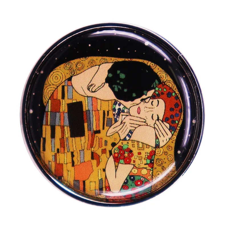 The Kiss Brooch Pin Gustav Klimt Art Painting Round Copper Metal Badge For Clothes Backpack Accessories Unisex