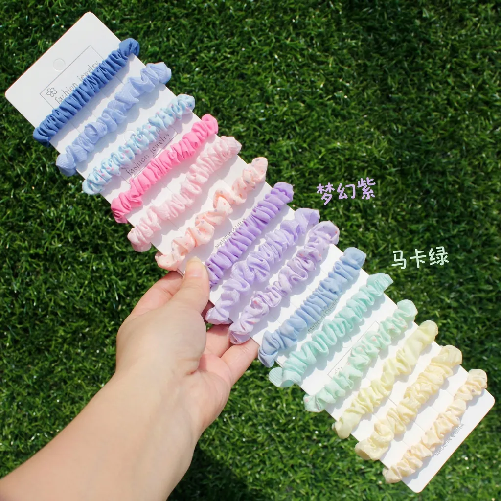 Chouchous En Tissu Couleur Bonbon Support Queue Cheval Haute Élasticité Pois Gaze Nacrée Élastiques Cheveux Filles