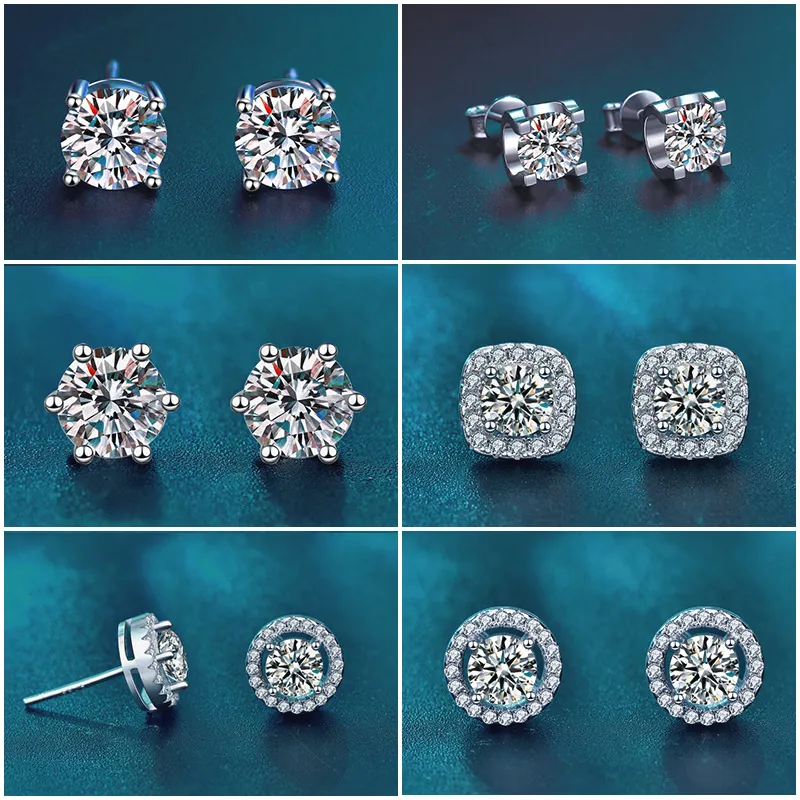 925 Sterling Silver Moissanite Stud Earrings For Women Simple Elegant D Color Rhinestone Zirconia Earrings Wedding Jewelry