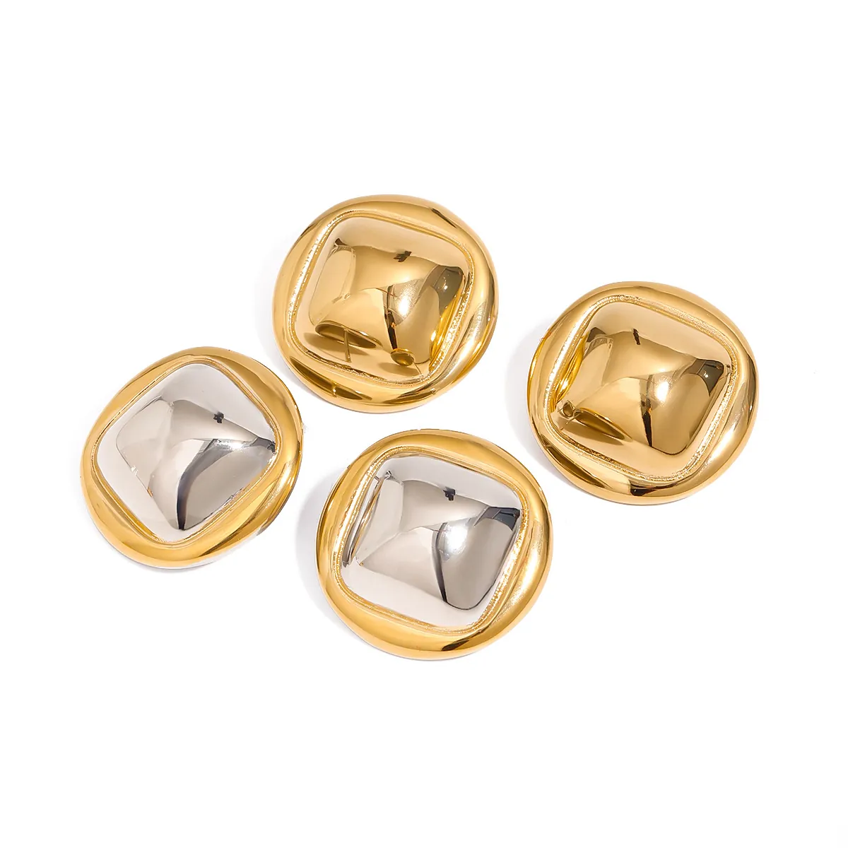 Créoles Carrées Épaisses Acier Inoxydable Plaqué Or 18K Géométrique Arrondi Imperméable Hypoallergénique Vintage Femme
