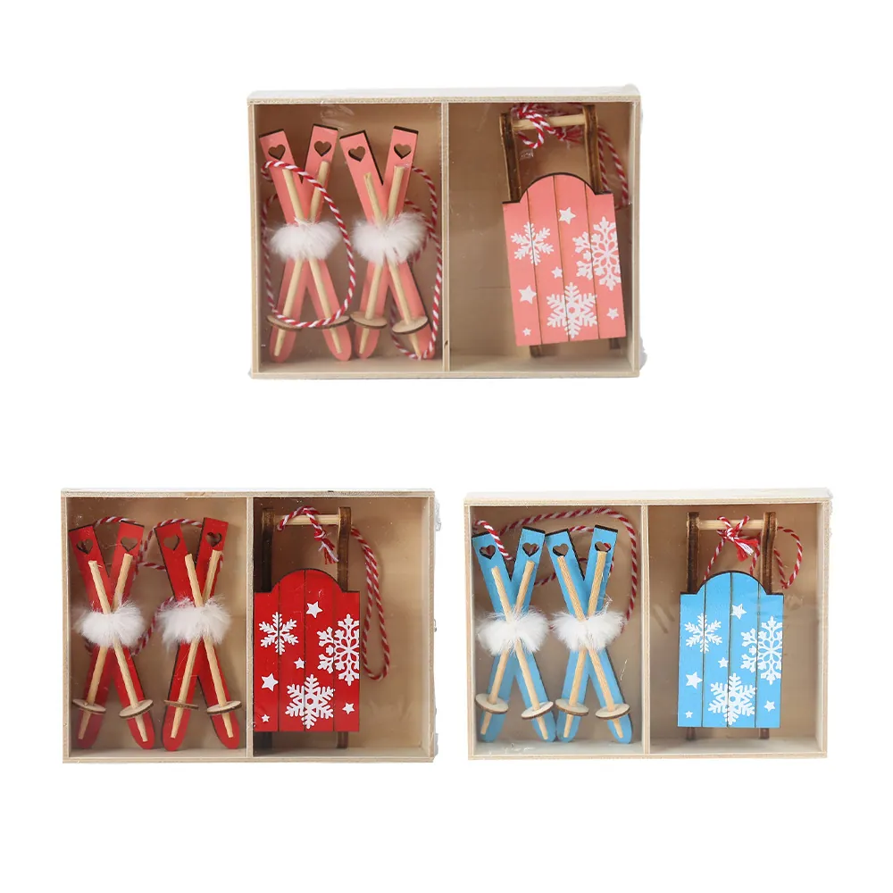 Houten Kerstslee Ski Hanger Miniatuur Snowboard Slee Decoratieve Hanger Voor Kerstboom Vakantie Huis Decoratie