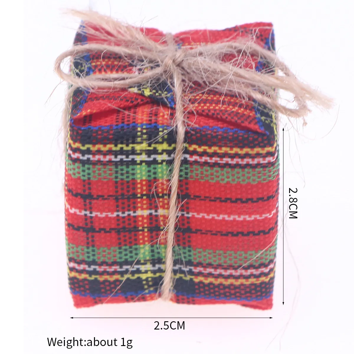 Christmas Plaid Fabric Small Cube Hanging Ornament Jute Twine Rustic Holiday Party Home Decor