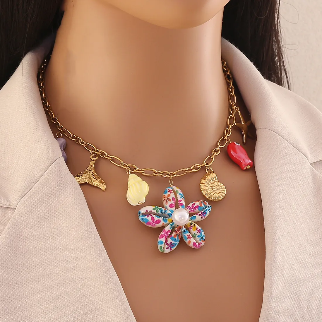 Collana Con Ciondolo A Conchiglia E Stella Marina Acciaio Inossidabile Plastica Gioielli In Stile Boho Per Vacanze Al Mare Per Donne