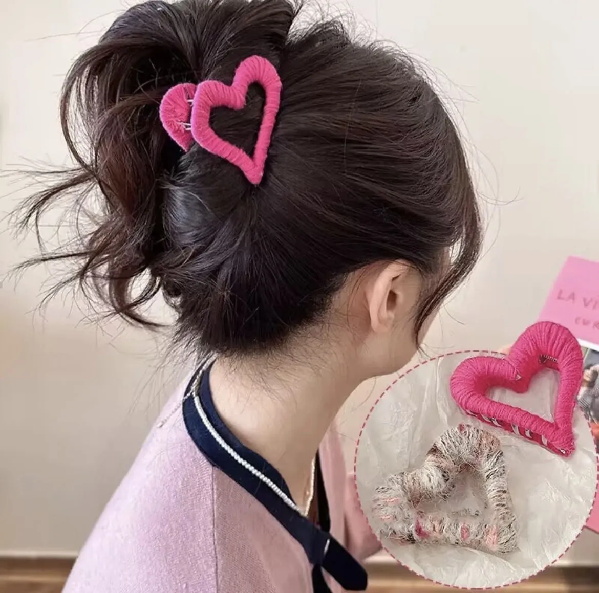 Heart Shaped Plush Hair Claw Clip Yarn Wrapped Alloy Shark Clip Dopamine Style Sweet Autumn Winter Accessories For Women