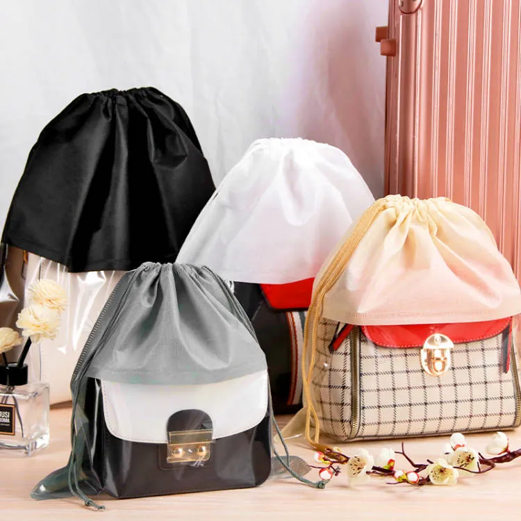 Handbag Dustproof Storage Bag Non Woven Fabric Transparent Window Drawstring Closure Closet Purse Organizer Protector