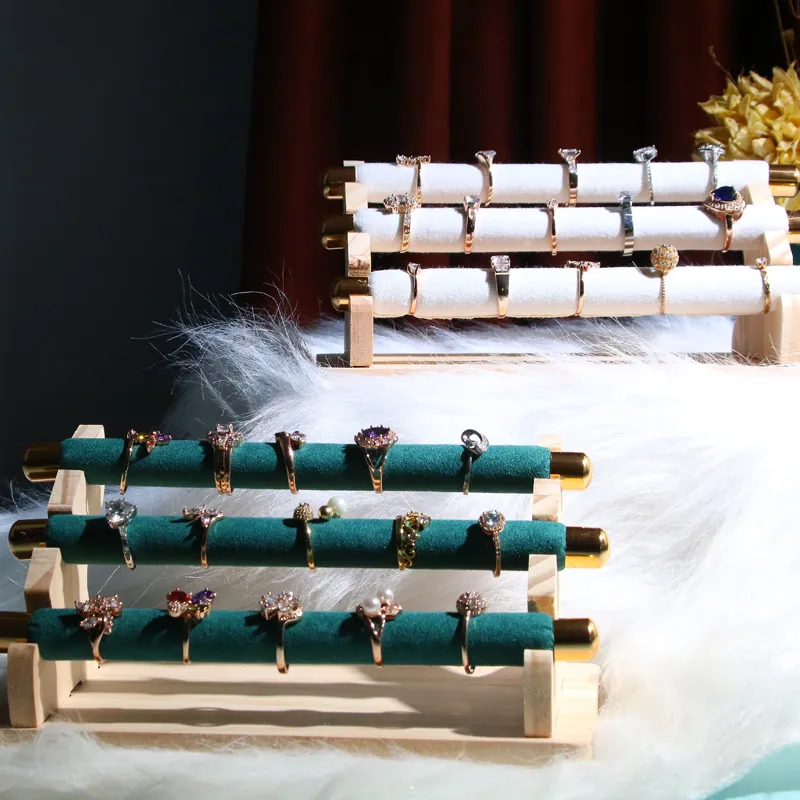 Luxury Jewelry Display Stand Wood Base Velvet Ring Holder Multi Tier Bracelet Watch Organizer Desktop Storage Showcase