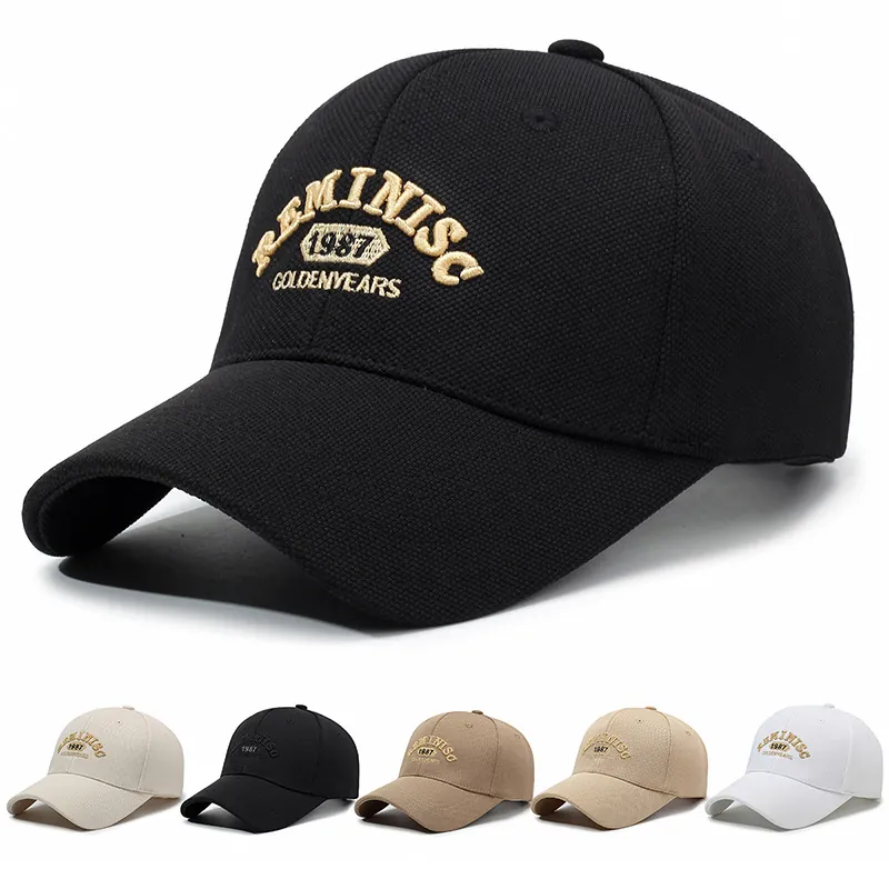 Retro Embroidered Baseball Cap Polyester Blend Adjustable Structured Sun Hat For Men Women 1987 Lettering Streetwear