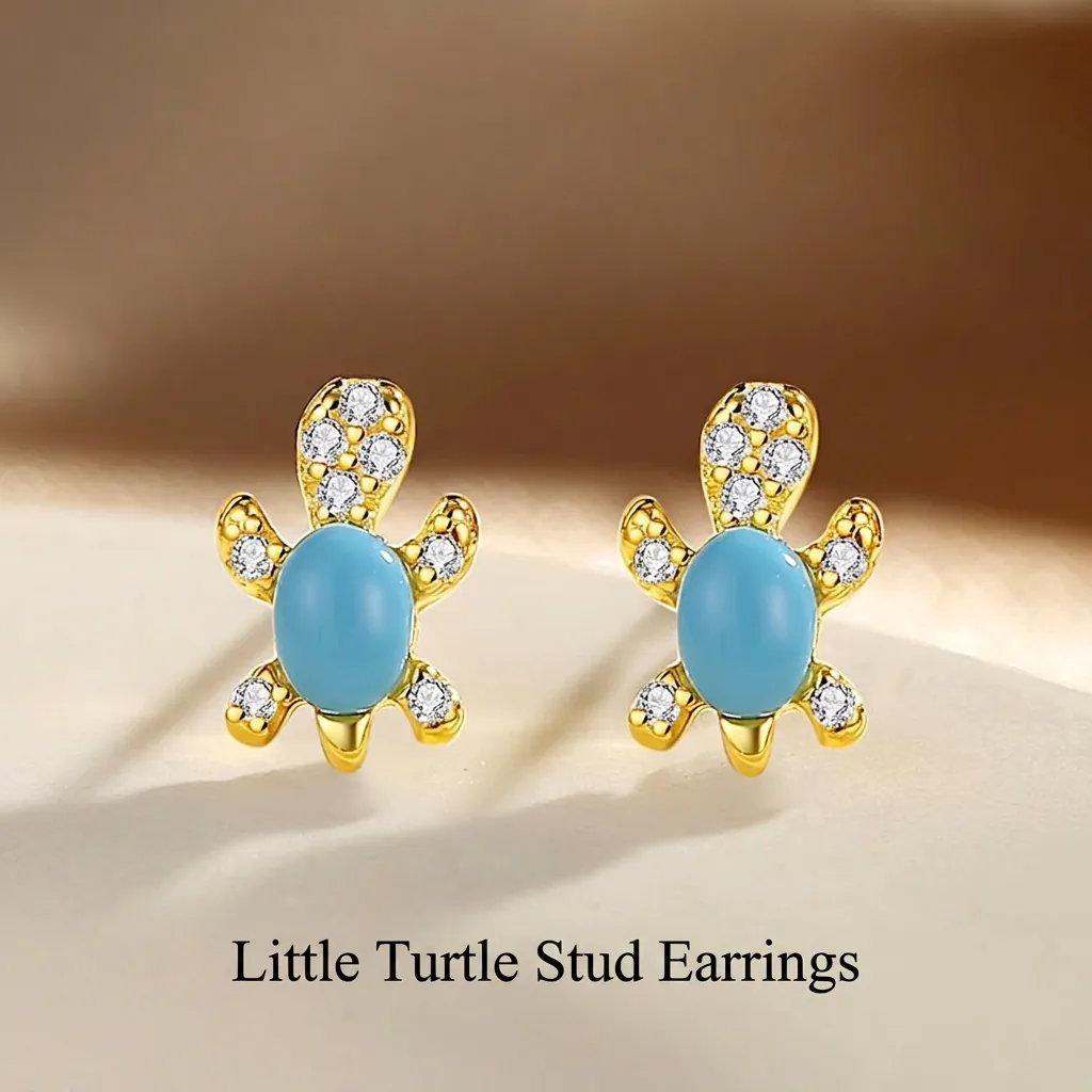 925 Sterling Silver Turtle Stud Earrings For Women Cute Sea Turtle Animal Shape Sky Blue Stone Zirconia Inlaid Gold Silver Plated Jewelry Gift