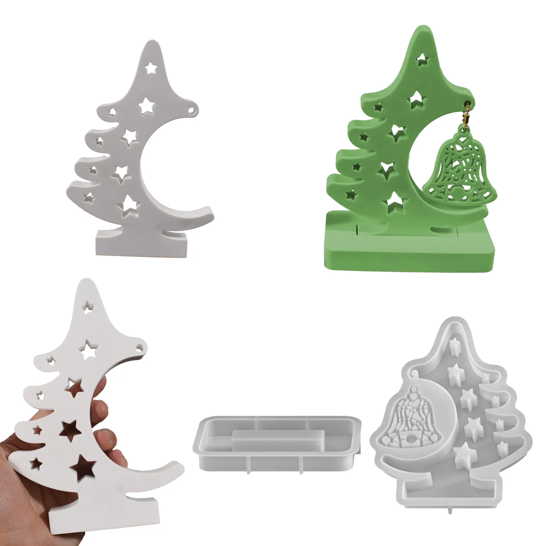 Weihnachtsbaum Glocke Bilderrahmen Silikonform DIY Handgefertigt Harzguss Gips Displayständer Festliche Heimdeko
