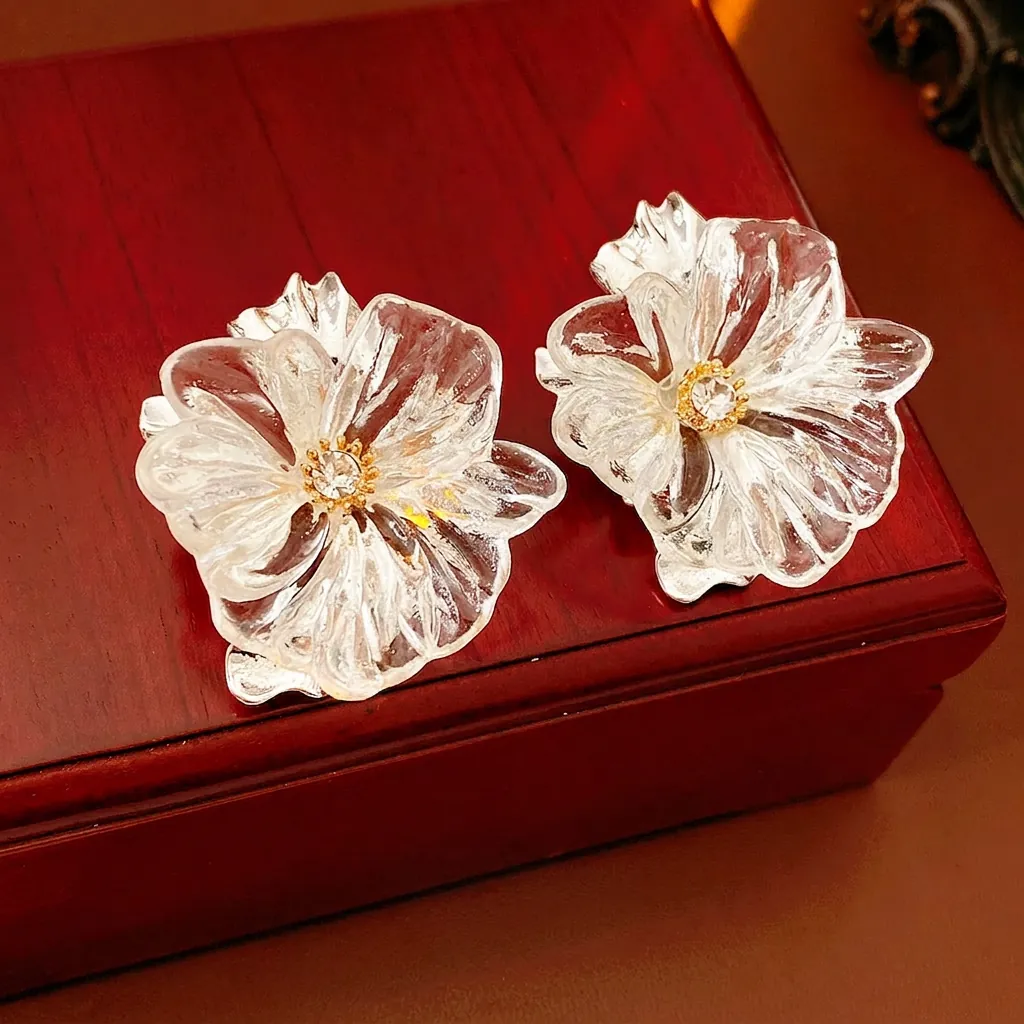 Orecchini A Fiore In Acrilico Con Centro In Zircone E Perno In Argento Sterling 925 Stile Vintage Francese Per Donna