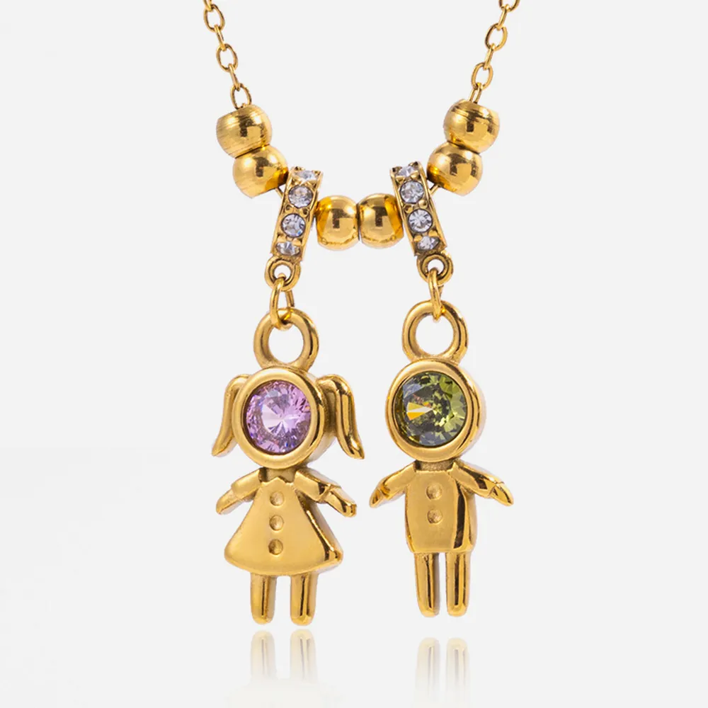 Collana Ciondolo Acciaio Inossidabile Placcato Oro 18K Ragazzo Ragazza Zircone Dolce Romantico Impermeabile Ipoallergenico Donne