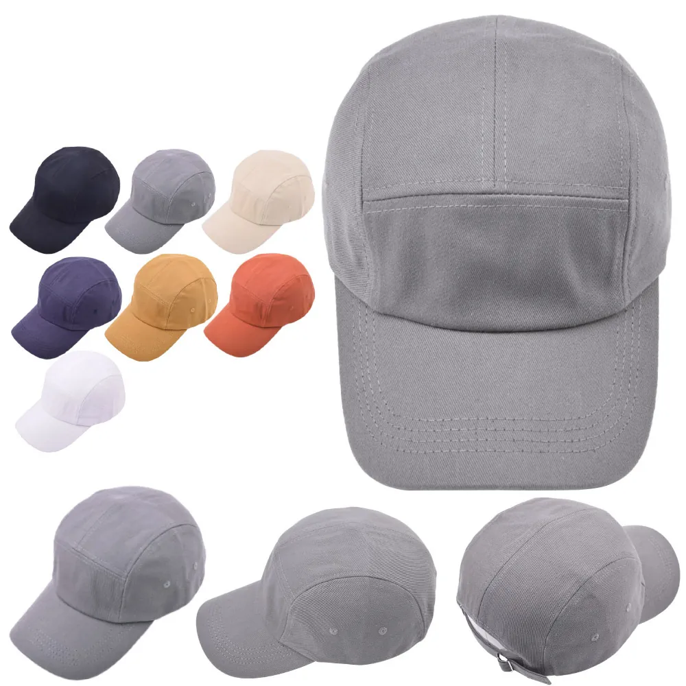 5-Panel Camper Hat Cotton Canvas Solid Color Adjustable Metal Buckle Hip Hop Streetwear Baseball Cap Unisex
