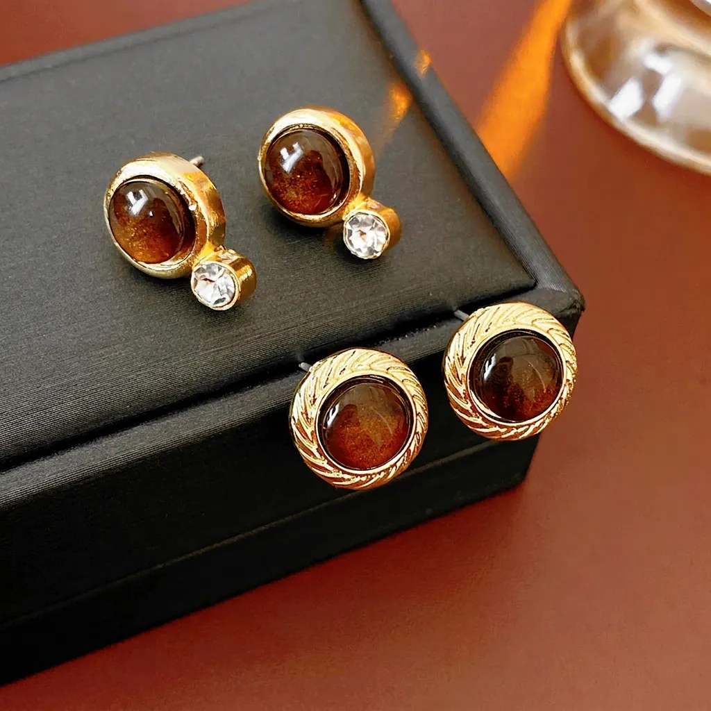 Retro Runde Ovale Ohrstecker Mit Harz Legierung Und 925 Sterling Silber Ohrstecker Vintage Französischer Stil Für Damen