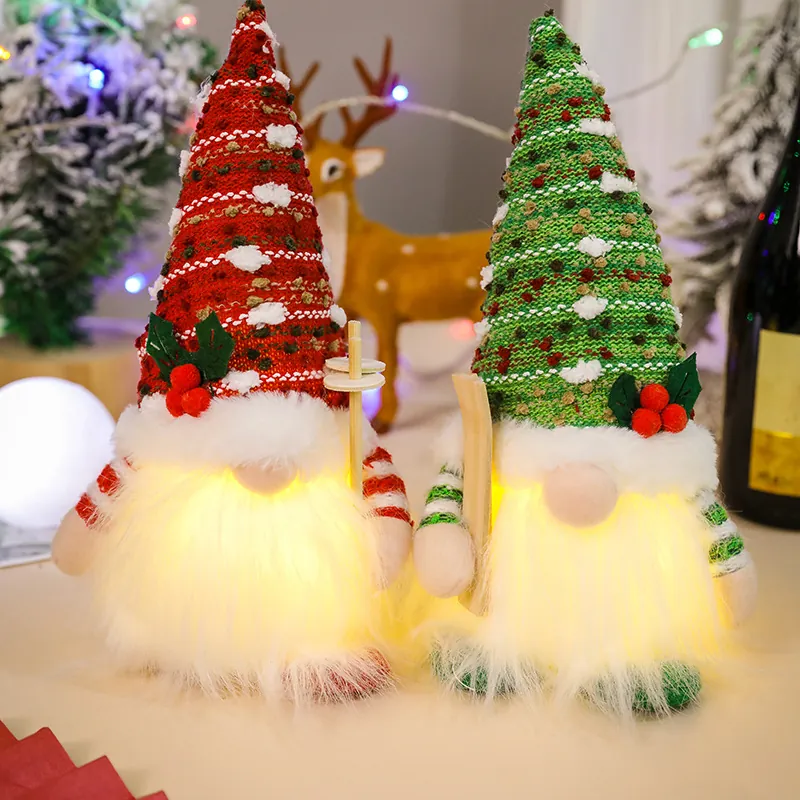 Christmas Gnome Faceless Doll LED Glowing Knitted Plush Skiing Nordic Style Home Holiday Decoration