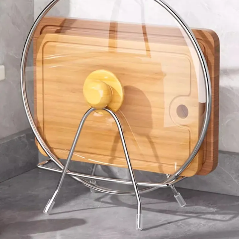 Stainless Steel Pot Lid Rack And Cutting Board Holder Multifunctional Kitchen Storage Organizer Stand With Anti-Slip Feet