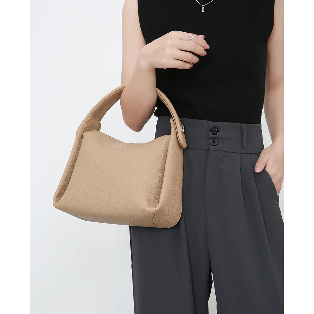 Women Pebbled Split Cowhide Leather Handbag Large Capacity Soft Pillow Shoulder Crossbody Bag Daily Commute Versatile