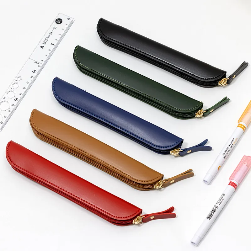 Trousse À Crayons En Cuir Minimaliste Pochette PU Mince Organisateur De Papeterie Pour Bureau Scolaire Universel