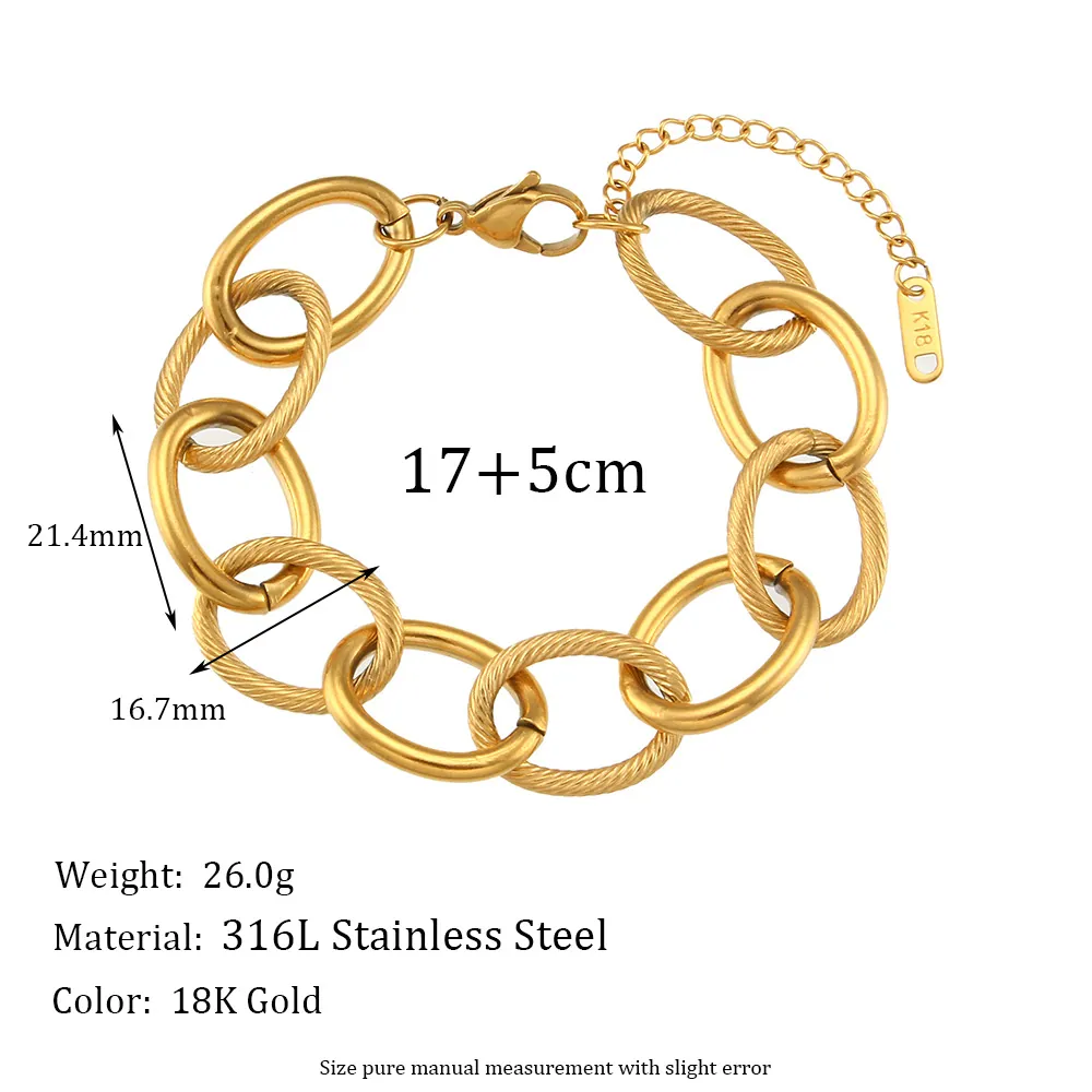 Set di Collana e Bracciale a Catena Grossa in Acciaio Inossidabile Placcato Oro Punk Gioielli Girocollo Geometrici per Donna Regalo