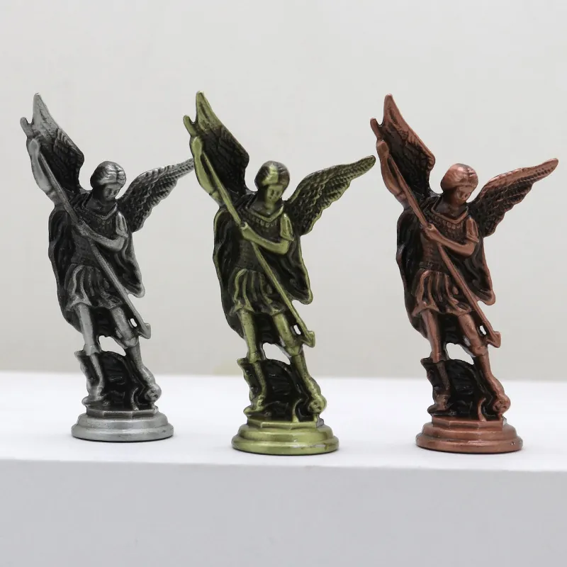 Statua San Michele Arcangelo Metallo Vintage Statuetta Angelo Retro Ornamento Scrivania Decorazione Casa Ufficio Regalo Cristiano