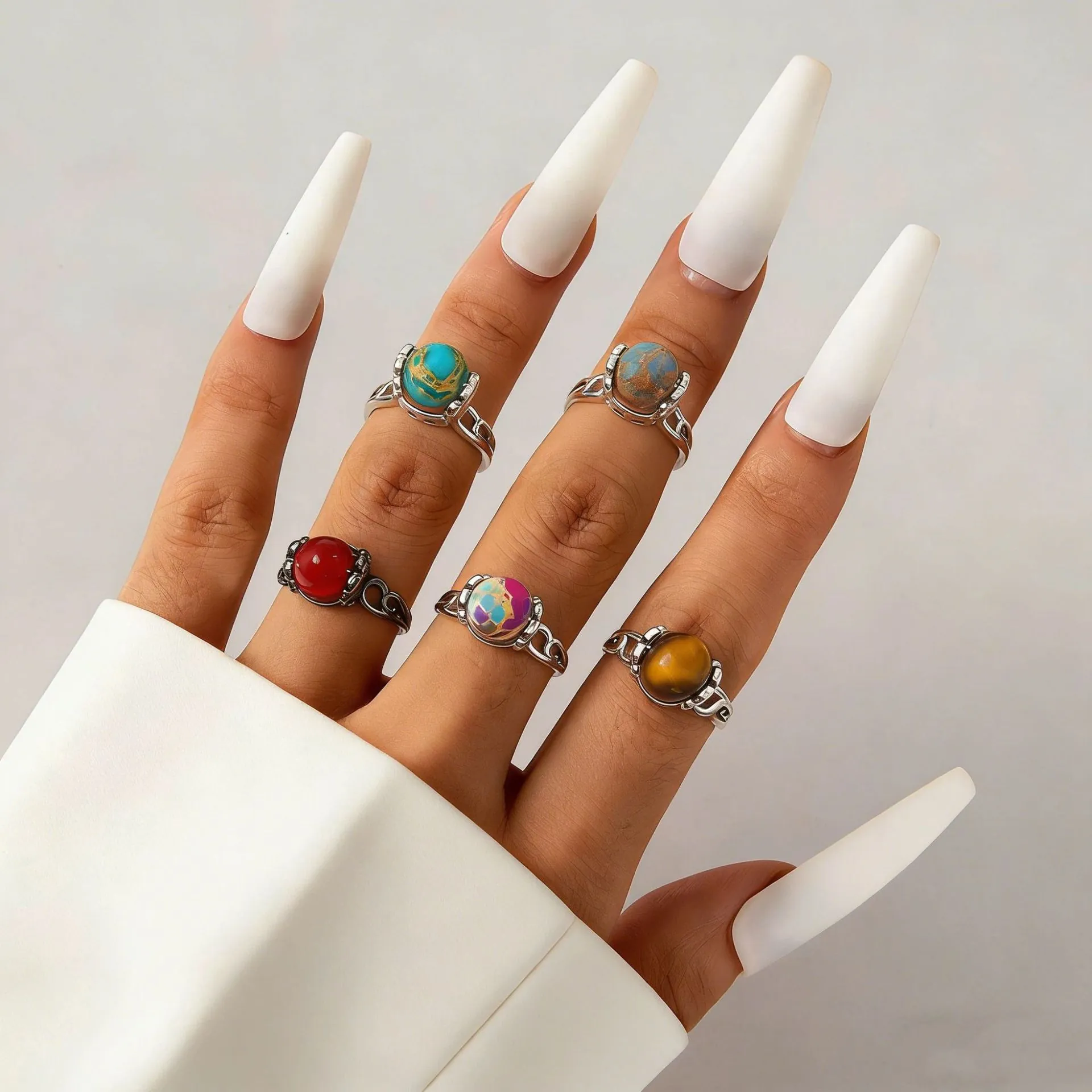 Vintage Kupfer Offener Ring Rotierender Natursteinperle Bohemian Hohl Verstellbarer Fingerring Für Damen Fidget Schmuck Geschenk